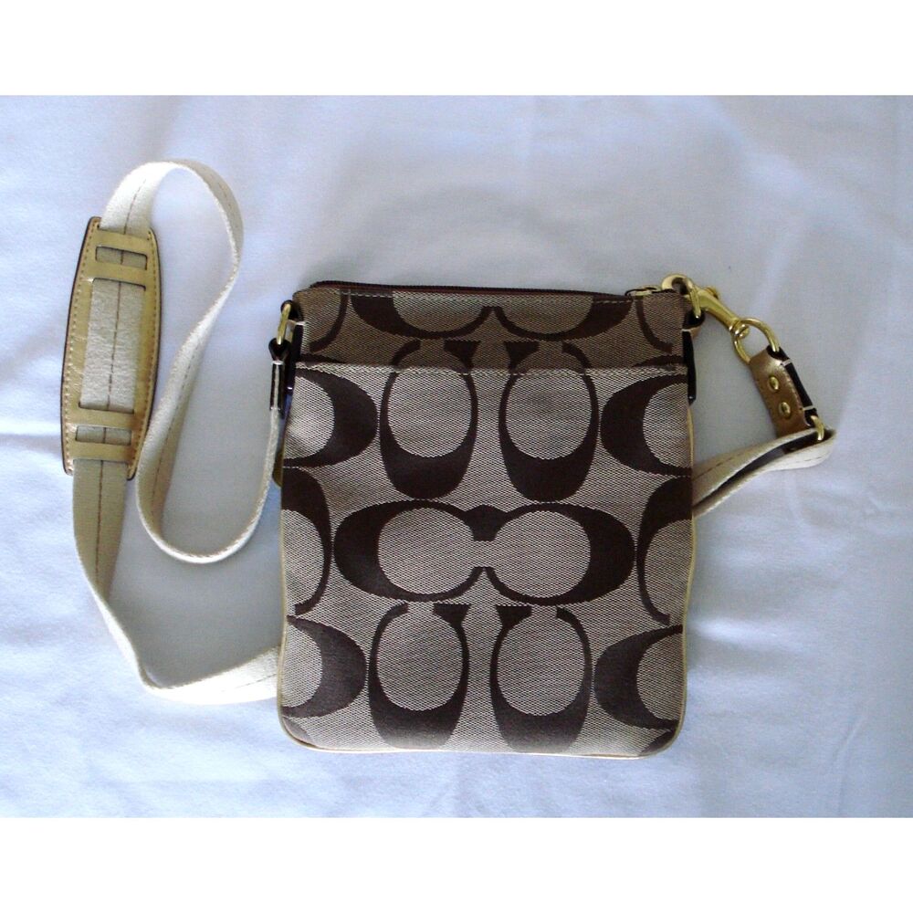 Coach Logo Crossbody Shoulder Bag Leather - Canvas Floral Embroidered - Picture 4 of 7